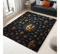 Non-Slip Dark Blue Rug Easy Care Short-Pile 60 x 120 cm Quality Mystical Runes Golden Eyes Printed, Carpets for Living Room, Kitchen, Bedroom, Hallway, and Dining Room