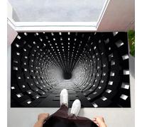 Non Slip Door Mat 50x80 cm Indoor Entrance, TPR Backing Doormat, Washable Absorbent Low-Profile Future Technology Doormat, Infinite Tunnel Front Entryway Inside Doormats Black