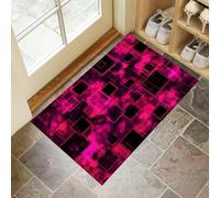 Non Slip Door Mat Indoor 50x70 cm, Neon Flashing Blocks Entrance Floor Mats, Abstract Geometric Washable Absorbent Dirt Trapper, Low Profile Doormats for Front Door Kitchen Bedroom Rose Red