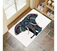 Non-Slip Door Mat Indoor, Bohemian Style African Elephant Machine Washable Entrance Rug, Abstract Animal Soft Inside Floor Mat for Entryway, 90x150 cm Front Back Door Mat for Kitchen Bedroom White
