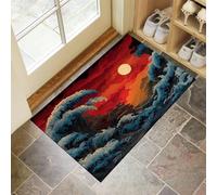 Non-Slip Door Mat Indoor, Huge Waves Moon Machine Washable Entrance Rug, Japan Ships Soft Inside Floor Mat for Entryway, 50x70 cm Front Back Door Mat for Kitchen Bedroom Red