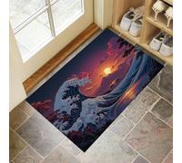 Non Slip Door Matts Indoor Katsushika Hokusai Dirt Trapper Mats Huge Waves In The Sea Front Doormat Washable Floor Mat for Entrance, Kitchen and Garden, 50 x 80 cm, Dark Red