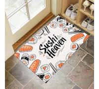 Non Slip Door Matts Indoor with Rubber Backed Sushi Lovers Dirt Trapper Mats Sushi And Chopsticks Front Doormat Outdoor Washable Floor Mat for Entrance, Kitchen and Garden, 40 x 60 cm, White