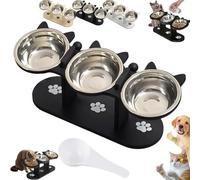 Non-Slip Elevated Pet Feeder with 3 Bowls, 15° Tilt for Healthy Eating Posture, Reduces Neck Strain, Elevated Feeding Bowl for Cats and Small Dogs (Black)