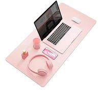 Non-Slip Extended Large Leather Desk Mat 80cm by 40cm- Ultra Thin Waterproof Desk Gadgets and Desk Accessories Works as Table Protector, Large Mouse Mat, Mouse Pad (Grey + Pink)