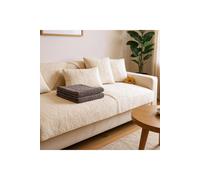 Non-Slip Faux Plush Sofa Cover Living and Home Beige Small