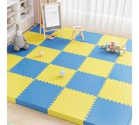 Non-slip Foam Floor Tiles, Foam Puzzle Floor Play Mat, EVA Interlocking Exercise Floors Mats, 16 Tiles Baby Play Matting for Floor, Foams Floors Pad(Yellow/Blue)