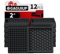 Non Slip Furniture Pads- 2"x2" Square Anti Skid Caster Cups Furniture Coasters, Anti-Sliding Grippers Floor Protectors for Furniture Bed, Couch, Chair Leg, Black(Set of 12)