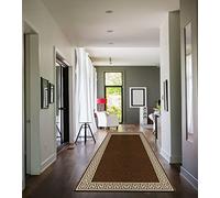 Non Slip GreeK key Gel Back Large Area Rugs Living Room Hallway Runner Floor Mats Bedroom Soft Carpet Kitchen Mat Geametric Patterned Rug (Brown-Beige, 50 x 80 cm)