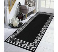 Non Slip GreeK key Gel Back Large Area Rugs Living Room Hallway Runner Floor Mats Bedroom Soft Carpet Kitchen Mat Geametric Patterned Rug (Black-White, 40 x 60 cm)