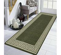Non Slip GreeK key Gel Back Large Area Rugs Living Room Hallway Runner Floor Mats Bedroom Soft Carpet Kitchen Mat Geametric Patterned Rug (Green-Cream, 80 x 150 cm)