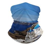 Non-Slip Half Face Scarf, Facial Decoration Santorini Greek Island Sea View Premium Face Shield for Workout Climbing Yoga