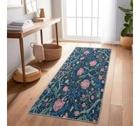 Non-Slip Hallway Runner Rug - 50 x 150 cm Machine Washable Entryway Carpet, William Morris Vintage Vines Flowers Leaves, Low Pile Non-Shedding Blue-Green Rug for Kitchen, Bedroom & High Traffic Areas