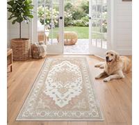 Non Slip Hallway Runner Rug 60x120 cm, Beige Brown Vintage Floral Carpet | Boho Classic Distressed Long Rugs, Soft Washable Runner Rug for Kitchen Bedroom Living Room Entryway Laundry Corridor