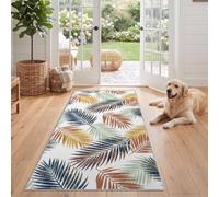Non Slip Hallway Runner Rug 80 x 180 cm, White Tropical Plant Long Carpet | Minimalist Vintage Palm Leaf Rugs, Soft Washable Runner Rug for Kitchen Bedroom Living Room Entryway Laundry Corridor