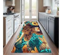 Non Slip Highland Cow Runner Rug for Hallway Washable, 120 x 240 cm Sunflower Leopard Butterfly Carpet Runner Extra Long for Living Room, Hall, Kitchen, Bedroom, Indoor Door Mat, Ultra Thin
