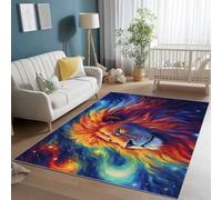 Non-Slip Indoor Area Rug Colorful - Washable Cartoon Cosmic Lion Pattern Multifunctional Flannel Carpet for Bedroom Home Office Kitchen Playroom Decor, 140 x 200 cm
