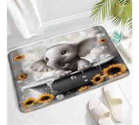 Non-slip Inside and Outside Door Mats Grey Elephant Funny Tropical Afn Wild Animal Playing Water Bathtub Yellow Sunflower Bath Mat Welcome Mat 40×60cm for Garden,Rainy Season,Shower