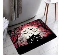 Non-slip Inside and Outside Door Mats Spooky Halloween Scary Bat Dead Tree Full Moon Red Gothic Mysterious Horror Doormats Indoor Outdoor Doormats 40×60cm for Shower,Balcony,Hall
