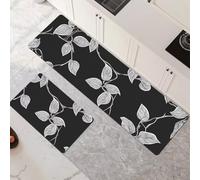 Non-Slip Kitchen Mats and Rugs 2-Piece Set - Water Absorbent Washable Floor Mats 100x160cm+100x300cm Black Art Runner Rug for Hallway Entryway Laundry Room Home Decor 6-785