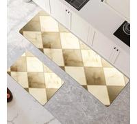 Non-Slip Kitchen Mats and Rugs 2-Piece Set - Water Absorbent Washable Floor Mats 30x50cm+30x90cm Beige Art Runner Rug for Hallway Entryway Laundry Room Home Decor 6-821