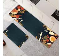 Non-Slip Kitchen Mats and Rugs 2-Piece Set - Water Absorbent Washable Floor Mats 30x50cm+30x90cm Blackboard Art Runner Rug for Hallway Entryway Laundry Room Home Decor 6-937
