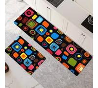 Non-Slip Kitchen Mats and Rugs 2-Piece Set - Water Absorbent Washable Floor Mats 30x50cm+30x90cm Colorful Art Runner Rug for Hallway Entryway Laundry Room Home Decor 6-501
