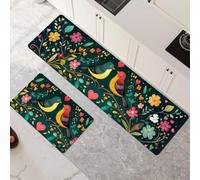 Non-Slip Kitchen Mats and Rugs 2-Piece Set - Water Absorbent Washable Floor Mats 30x50cm+30x90cm Flowers Art Runner Rug for Hallway Entryway Laundry Room Home Decor 6-973