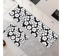 Non-Slip Kitchen Mats and Rugs 2-Piece Set - Water Absorbent Washable Floor Mats 30x50cm+30x90cm Flowers Art Runner Rug for Hallway Entryway Laundry Room Home Decor 6-1029