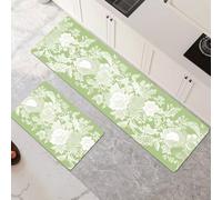 Non-Slip Kitchen Mats and Rugs 2-Piece Set - Water Absorbent Washable Floor Mats 30x50cm+30x90cm Turquoise Art Runner Rug for Hallway Entryway Laundry Room Home Decor 6-421