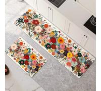 Non-Slip Kitchen Mats and Rugs 2-Piece Set - Water Absorbent Washable Floor Mats 40x60cm+40x120cm Flowers Art Runner Rug for Hallway Entryway Laundry Room Home Decor 6-1025