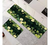 Non-Slip Kitchen Mats and Rugs 2-Piece Set - Water Absorbent Washable Floor Mats 40x60cm+40x120cm Green Art Runner Rug for Hallway Entryway Laundry Room Home Decor 6-1113
