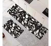 Non-Slip Kitchen Mats and Rugs 2-Piece Set - Water Absorbent Washable Floor Mats 50x80cm+50x150cm Black Art Runner Rug for Hallway Entryway Laundry Room Home Decor 6-781