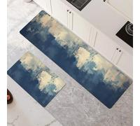 Non-Slip Kitchen Mats and Rugs 2-Piece Set - Water Absorbent Washable Floor Mats 60x90cm+60x180cm Blue Art Runner Rug for Hallway Entryway Laundry Room Home Decor 6-853