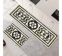 Non-Slip Kitchen Mats and Rugs 2-Piece Set - Water Absorbent Washable Floor Mats 60x90cm+60x180cm Classical Art Runner Rug for Hallway Entryway Laundry Room Home Decor 6-493