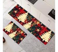 Non-Slip Kitchen Mats and Rugs 2-Piece Set - Water Absorbent Washable Floor Mats 80x120cm+80x240cm Christmas Art Runner Rug for Hallway Entryway Laundry Room Home Decor 6-805