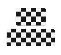 Non-Slip Kitchen Rug Set 2-Piece, Black And White Plaid Area Rugs, Washable Kitchen Floor Mats With Quick-Dry Tech Anti-Fatigue Cushioned Pad For Sink Front, Laundry Room, Indoor Outdoor Use