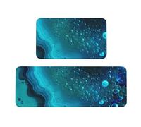 Non-Slip Kitchen Rug Set 2-Piece, Bright Aqua Blue Turquoise Area Rugs, Washable Kitchen Floor Mats With Quick-Dry Tech Anti-Fatigue Cushioned Pad For Sink Front, Laundry Room, Indoor Outdoor Use