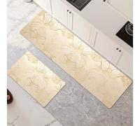 Non-Slip Kitchen Rug Set 2-Piece - Super Absorbent Quick Drying Kitchen Mats 45x70cm+45x140cm Beige Hallway Runner for Home Office Decor Art 6-534