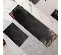 Non-Slip Kitchen Rug Set 2-Piece - Super Absorbent Quick Drying Kitchen Mats 45x70cm+45x140cm Black Hallway Runner for Home Office Decor Art 6-518