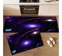 Non Slip Kitchen Rug Set 2 Pieces, 45×75cm+45×150cm Washable Floor Mat, Universe Meteor Planet Halo Kitchen Runner with 16 PCS Anti-slip PU Stickers for Hallway Laundry Bedroom