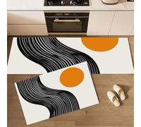 Non Slip Kitchen Rug Set, Water Absorbent Black Line And Sun Floor Mats, Abstract Minimalist Style Kitchen Carpets and Rugs for Home Dining Room and Entryway, Black And White 40x60cm+40x120cm 2 Pieces
