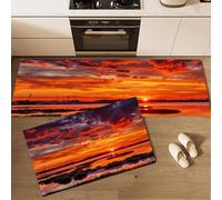 Non Slip Kitchen Rug Set, Water Absorbent Reeds And Marshes Floor Mats, Lake Sunset Kitchen Carpets and Rugs for Home Dining Room and Entryway, Orange 43x75cm+43x150cm 2 Pieces