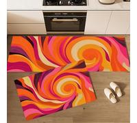 Non-Slip Kitchen Rugs Line Swirl Machine Washable Carpet Abstract Art Runner Rug Mat for Kitchen Entryway Hallway Laundry Room, 40x60cm+40x120cm, Pink