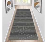 Non Slip Kitchen Runner Rug 110x400cm Washable Black Grey Kitchen Mat Easy Clean Hallway Carpet Anti Skid Area Rug for Kitchen Corridor Living Room