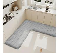 Non-Slip L-S Kitchen Mat - Soft Corner Floor Mat for Home & Bathroom Machine Washable Light Grey 150x150x45cm Ideal for Shower & Toilet Areas