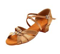 Non-slip Latin Shoes with Soft Sole, Medium Low Heel and Buckle Shoes with Heel for Women, gold, 8 UK