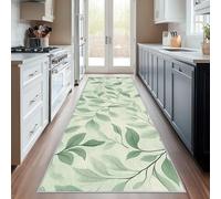Non Slip Leaf Light Green Runner Rug for Hallway Washable, 90 x 210 cm Vine Branch Carpet Runner Extra Long for Living Room, Hall, Kitchen, Bedroom, Indoor Door Mat, Ultra Thin