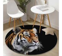 Non Slip Lightweight Round Rug 100 cm for Bedroom Living Room Kitchen Home Decor, Black Brown Machine Washable Not Easy to Fade, Animal Majestic Tiger Theme Low-Pile Circle Thin Carpet