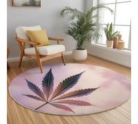 Non Slip Lightweight Round Rug 100 cm for Bedroom Living Room Kitchen Home Decor, Pink Machine Washable Not Easy to Fade, Simple Plant Marijuana Leaf Theme Low-Pile Circle Thin Carpet
